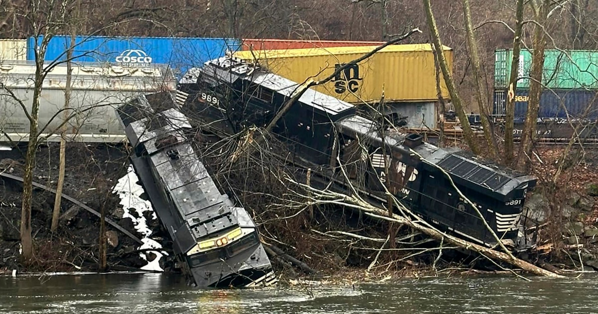 Pa. train derailment leaves cars on riverbank and in water; no injuries or hazardous materials reported