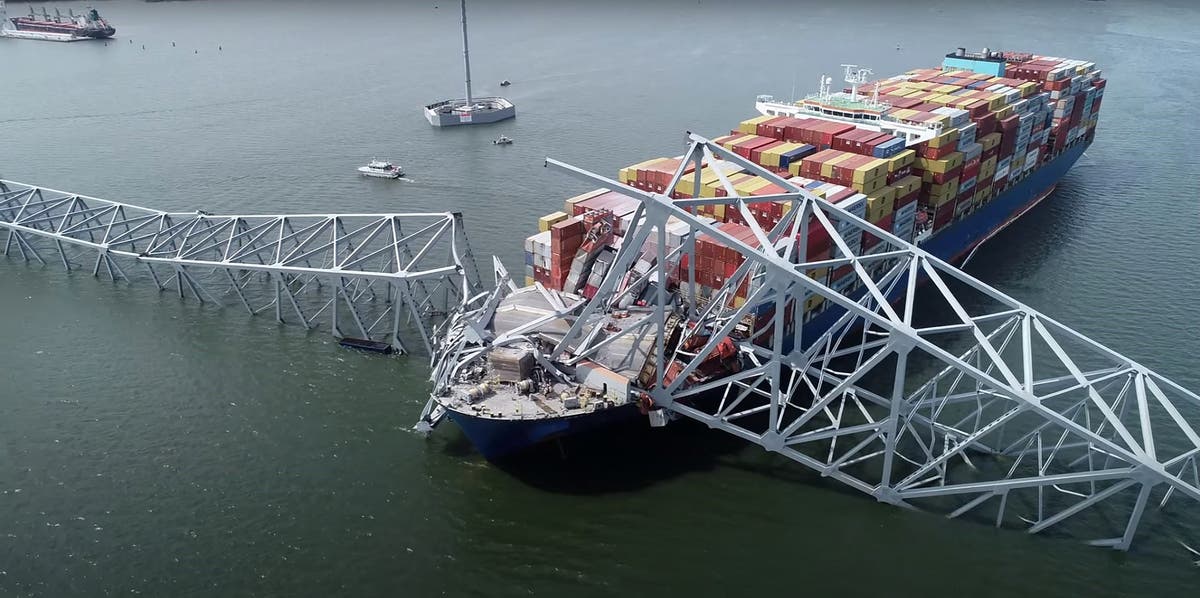 Live view of Baltimore bridge after cargo ship collision as search for six called off